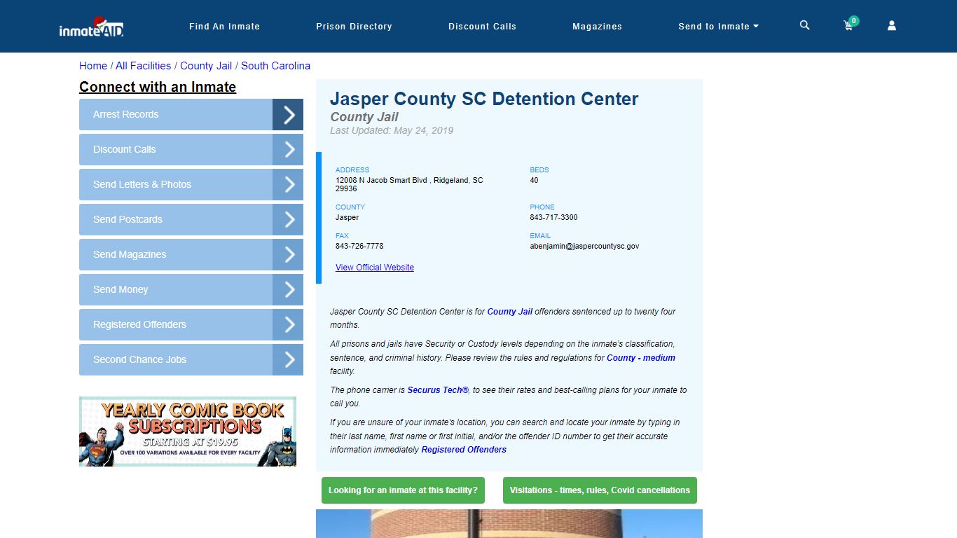 Jasper County SC Detention Center - Inmate Locator - Ridgeland, SC